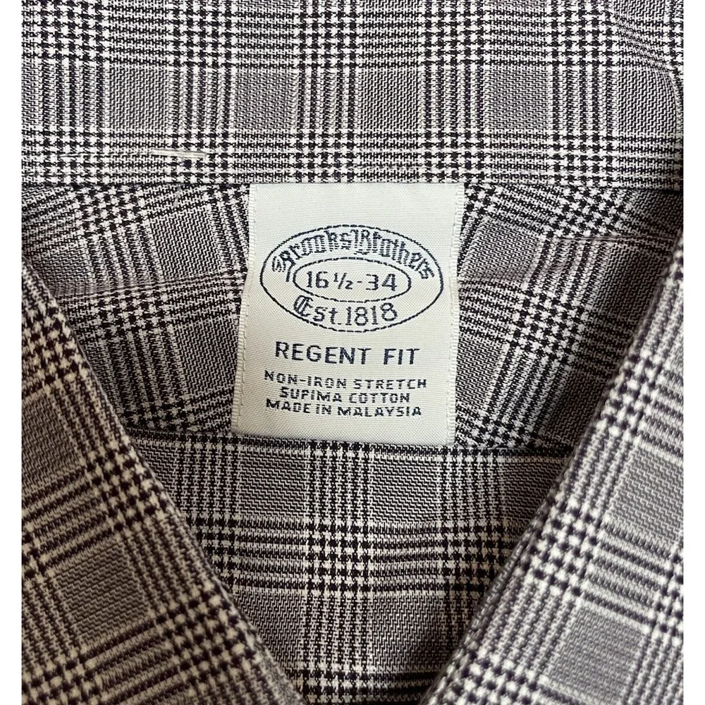 Brooks Brothers‎ Mens Shirt 16.5-34 Regent Fit Non Iron Stretch Purple Blk Check